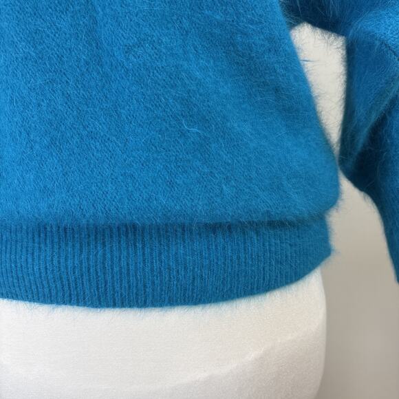 Lord & Taylor 80s Angora Teal Beaded Floral Fuzzy Sweater M - Picture 8 of 15